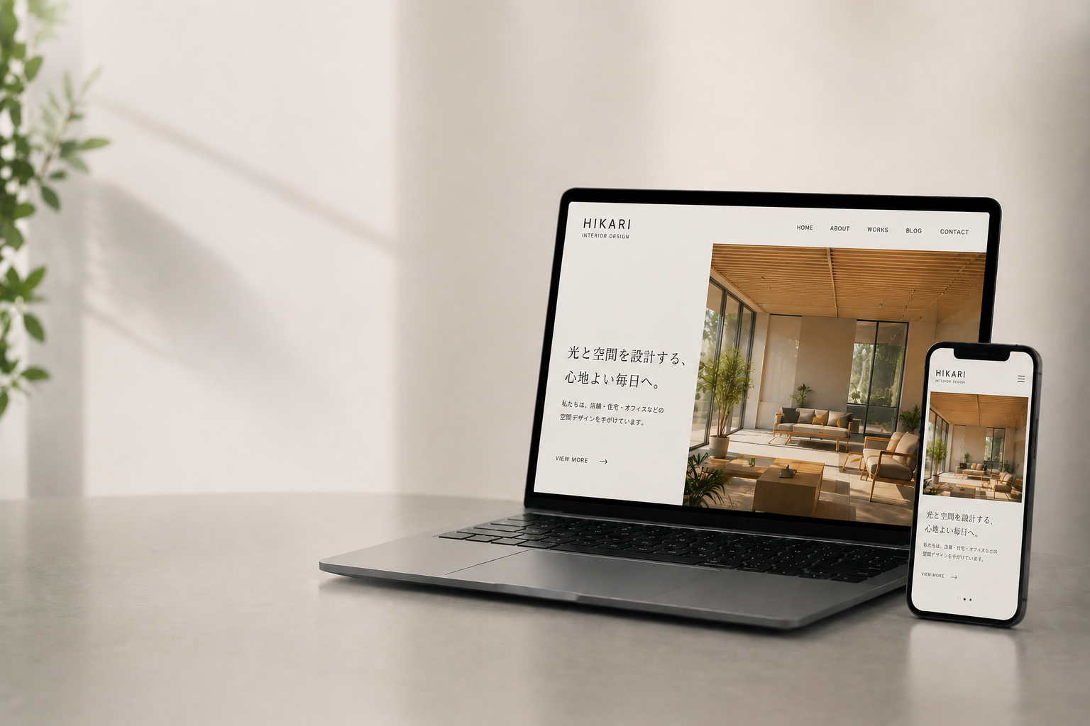 MacBookとスマホに表示されたインテリアサイト、伝わるWebデザインの実例